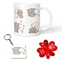Goma &amp; Peach Bear Combo Set Love Gift for Girlfriend,Boyfriend,Wife, Husband, Anniversary, Valentine's Day, Birthday, Gift for Love,Wedding Gift (White Mug, 330 ml,Keychain, Card)