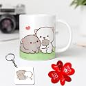 Goma &amp; Peach Bear Combo Set Love Gift for Girlfriend,Boyfriend, Wife, Husband, Anniversary, Valentine's Day, Birthday, Gift for Love, Wedding (White Mug, Keychain, Card) (: Design - 6, 3)