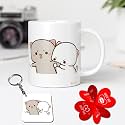 Goma &amp; Peach Bear Combo Set Love Gift for Girlfriend,Boyfriend,Wife,Husband,Anniversary,Valentine's Day,Birthday Gift,Wedding Gift,Gift for Love(White Mug, 330 ml,Keychain, Card)