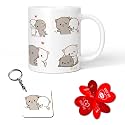 Goma &amp; Peach Bear Combo Set Love Gift for Girlfriend,Boyfriend,Wife, Husband, Anniversary, Valentine's Day, Birthday, Gift for Love,Wedding Gift (White Mug, 330 ml,Keychain, Card)