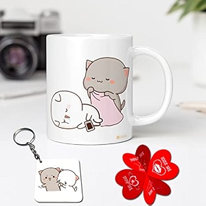goma and peach bear printed mug  keychain with card gift for love birthday valentine39s day wedding and anniversary beautiful gift with super quality 330 milliliter