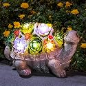 GIGALUMI 11.5" Solar Garden Statues Turtle Figurine Lights for Outside