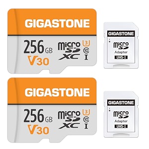 gigastone 256gb micro sd card 2 pack 4k video pro surveillance security camera action camera drone 100mbs micosdxc memory card uhs-i v30 class 10