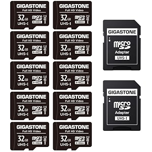 gigastone 32gb micro sd card 10 pack full hd video surveillance security cam action camera drone 90mbs micro sdhc class 10 with adapter