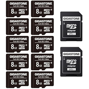 gigastone 8gb micro sd card 10 pack full hd video surveillance security cam action camera drone 80mbs micro sdhc class 10 with adapter