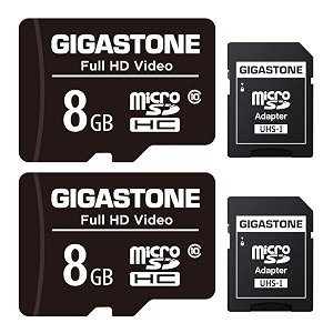 gigastone 8gb micro sd card 2 pack full hd video surveillance security cam action camera drone 80mbs micro sdhc class 10 with adapter