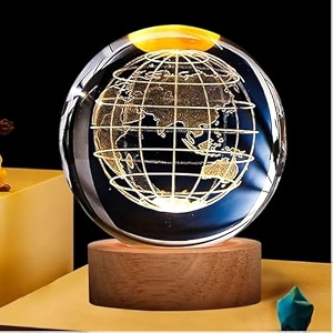 gigawatts 3d globe crystal ball night light usb table led lamp home decor lights with wooden base for home office kids teens pack of 1 warm white