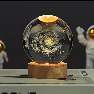 gigawatts 3d milkyway galaxy crystal ball night light usb table led lamp home decor lights with wooden base for home office kids teens pack of 1 warm white