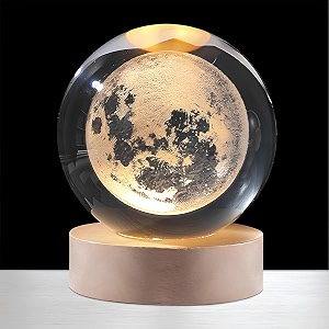 gigawatts 3d moon crystal ball night light usb table led lamp home decor lights with wooden base for home office kids teens pack of 1 warm white