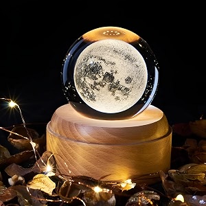 gigawatts 3d moon crystal ball night light usb table led lamp home decor lights with wooden base for home office kids teens pack of 1 multicolor
