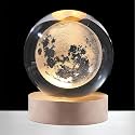 GIGAWATTS 3D Moon Crystal Ball Night Light USB Table LED Lamp Home Decor Lights with Wooden Base for Home Office Kids Teens (Pack of 1, Warm White)