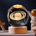 GIGAWATTS 3D Saturn Crystal Ball Night Light USB Table LED Lamp Home Decor Lights with Wooden Base for Home Office Kids Teens (Pack of 1, Warm White)