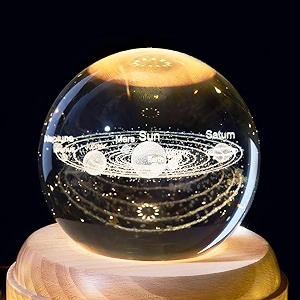 gigawatts 3d universe crystal ball night light usb table led lamp home decor lights with wooden base for home office kids teens pack of 1 warm white