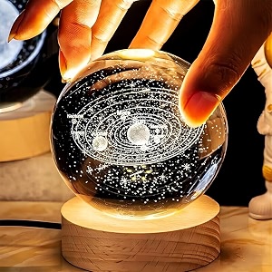 gigawatts 3d universe crystal ball night light usb table led lamp home decor lights with wooden base for home office kids teens pack of 1 warm white