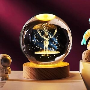 gigawatts crystal ball night light usb table led lamp home decor lights with wooden base for home office kids teens pack of 1 random design