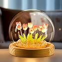 GIGAWATTS LED Tulip Night Light Elegant Romantic 9 Flowers DIY Ball Lamp with Wooden Base USB Powered Lights for Home Decor &amp; Loved Ones Gift (Pack of 1, Warm White)