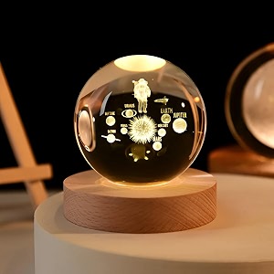 gigawatts solar system crystal ball night light usb table led lamp home decor lights with wooden base for home office kids teens pack of 1 warm white