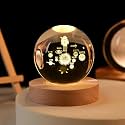 Gigawatts Solar System Crystal Ball Night Light USB Table LED Lamp Home Decor Lights with Wooden Base for Home Office Kids Teens (Pack of 1, Warm White)