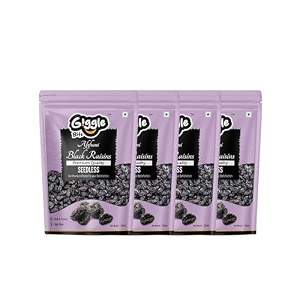 giggle bite premium seedless black raisins - pack of 4 250g each naturally sweet munakkakishmishkismis dry fruit  rich in iron fiber amp antioxidants  healthy snack for digestion amp immunity