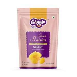 giggle bite premium green raisins - pack of 250g  long soft amp naturally sweet kishmishmanukkakismis  rich in iron fiber amp antioxidants  healthy snack for kids amp adults  gluten-free dry fruit