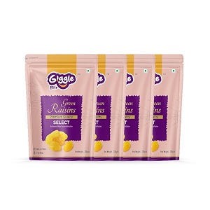giggle bite premium green raisins - pack of 4 250g each soft amp naturally sweet kishmishmanukkakismis  rich in iron fiber amp antioxidants  healthy snack for kids amp adults  gluten-free dry fruit