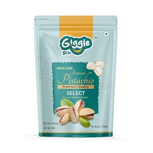 giggle bite select pistachios - pack of 250g  roasted amp lightly salted pista with shell dry fruits  crunchy protein-rich nuts  healthy snack for kids amp adults  gluten-free  ideal gifting