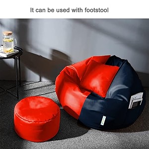4xl bean bag with footstool amp cushion ready to use filled with beans  faux leather bean bag chair for home navy blue amp red xxxl