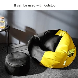 4xl bean bag with footstool amp cushion ready to use filled with beans  faux leather bean bag chair for home yellow amp black 4xl