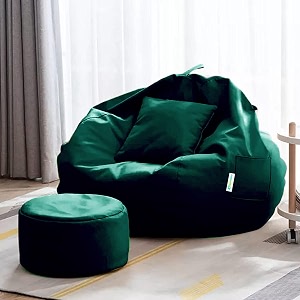 4xl bean bag with footstool amp cushion ready to use filled with beans  faux leather bean bag chair for home military 3xl