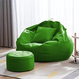 4xl bean bag with footstool amp cushion ready to use filled with beans  faux leather bean bag chair for home green xxxxl