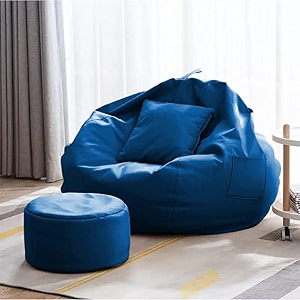 4xl bean bag with footstool amp cushion ready to use filled with beans  faux leather bean bag chair for home royal blue xxxl