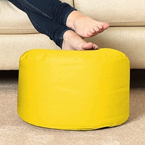4xl bean bag with footstool amp cushion ready to use filled with beans  faux leather bean bag chair for home yellow footrest