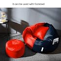 4XL Bean Bag with Footstool &amp; Cushion Ready to Use Filled with Beans | Faux Leather Bean Bag Chair for Home (Navy Blue &amp; Red, XXXL)