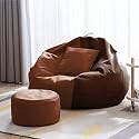 4XL Bean Bag with Footstool &amp; Cushion Ready to Use Filled with Beans | Faux Leather Bean Bag Chair for Home (Brown &amp; Tan, 4XL)