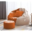4XL Bean Bag with Footstool & Cushion Ready to Use Filled with Beans | Faux Leather Bean Bag Chair for Home (Cream & Orange, 3XL)