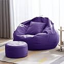 4XL Bean Bag with Footstool &amp; Cushion Ready to Use Filled with Beans | Faux Leather Bean Bag Chair for Home (Purple, 3XL)