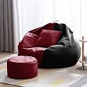 4XL Bean Bag with Footstool &amp; Cushion Ready to Use Filled with Beans | Faux Leather Bean Bag Chair for Home (Maroon &amp; Black, 4XL)