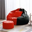 4XL Bean Bag with Footstool &amp; Cushion Ready to Use Filled with Beans | Faux Leather Bean Bag Chair for Home (Red &amp; Black, XXXXL)