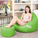 GIGLICK XXXL Faux Leather Bean Bag & Footrest Filled with Beans Teardrop Bean Bag  With Bean Filling