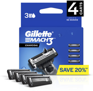 gillette mach3 charcoal 4 cartridge shaving razor blades for men pack of 4