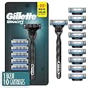 Gillette Mach3 Shaving Razor for Men, 1 Razor Gillette 3-Blade Handle for Men’s Grooming, 10 Razor Blade Refills, Lubrication Strip