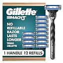 Gillette Mach3 Shaving Razor for Men, Razor Handle, 12 Blade Refills