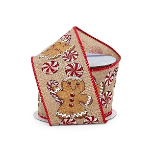 gingerbread amp peppermints wired christmas ribbon - 2 1234 x 10 yards faux burlap red edge wreath gift wrap bows winter decorations swag garland gift basket
