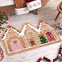 Gingerbread House Christmas Bathroom Rug, 16" x 28" Red Green Pink