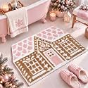Gingerbread House Christmas Bathroom Rug, 18.5" x 27.6" Brown Pink