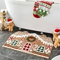 Gingerbread House Christmas Bathroom Rug, 20" x 28", Red Green