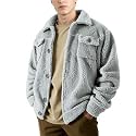 GINGTTO Mens Furry Button-Up Jacket 4 Pockets