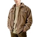 GINGTTO Mens Furry Button-Up Jacket 4 Pockets