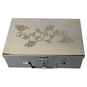 stainless steel storage box for safe locker cash pooja peti organizer vanity box 9 inch with laser print design medium w-23 cm h-75 cm l-155 cm