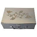 Stainless Steel Storage Box for Safe Locker, Cash, Pooja Peti, Organizer, Vanity Box 9 inch with Laser Print Design (Medium) W-23 cm, H-7.5 cm, L-15.5 cm